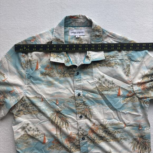 Thomas Sterling London Men Large Hawaiian Shirt Aloha Sailboat Palm Tree AOP - Picture 9 of 16